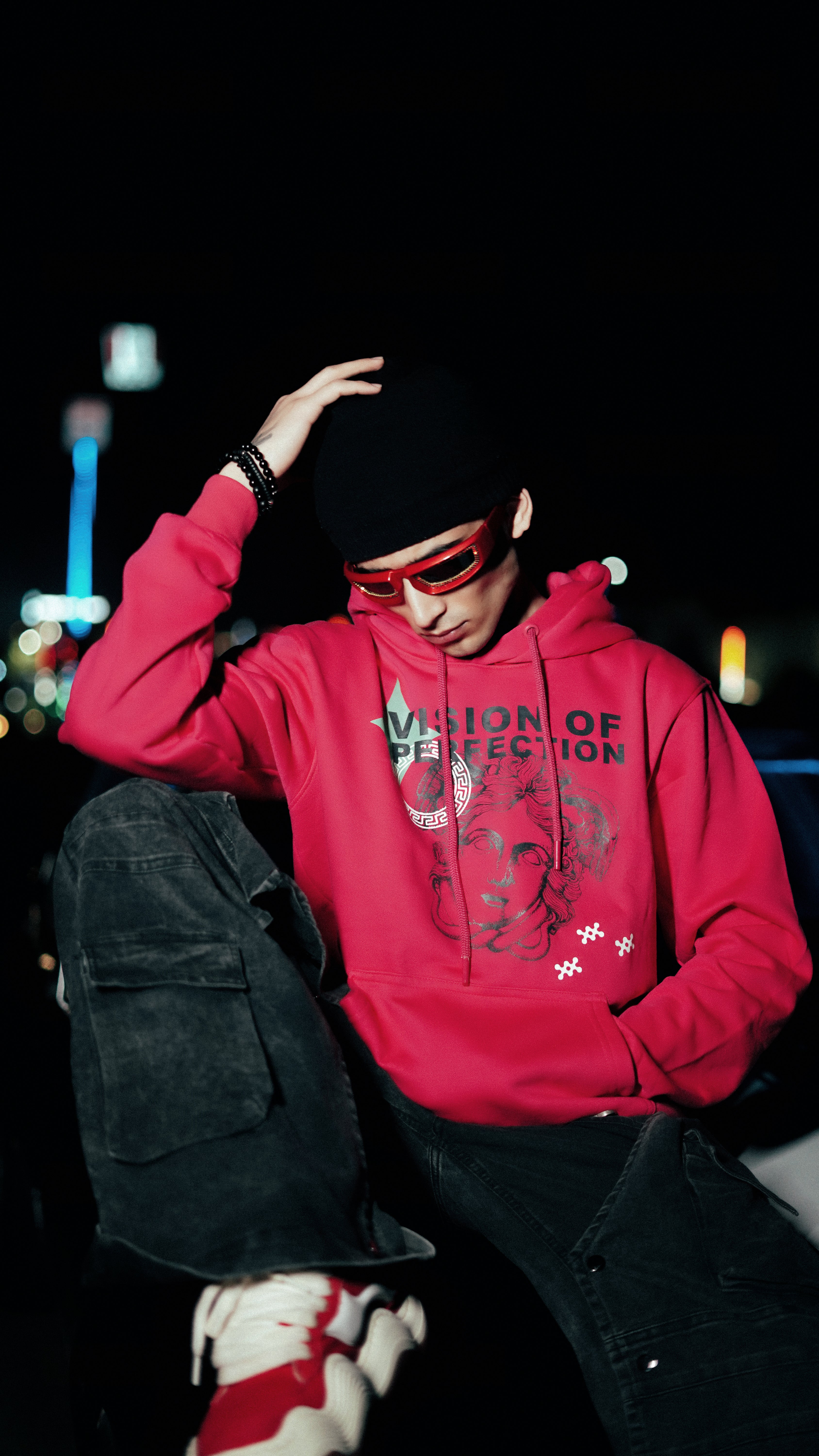 Vision of Perfection Magenta Front Typographic Regular Fit Hoodie