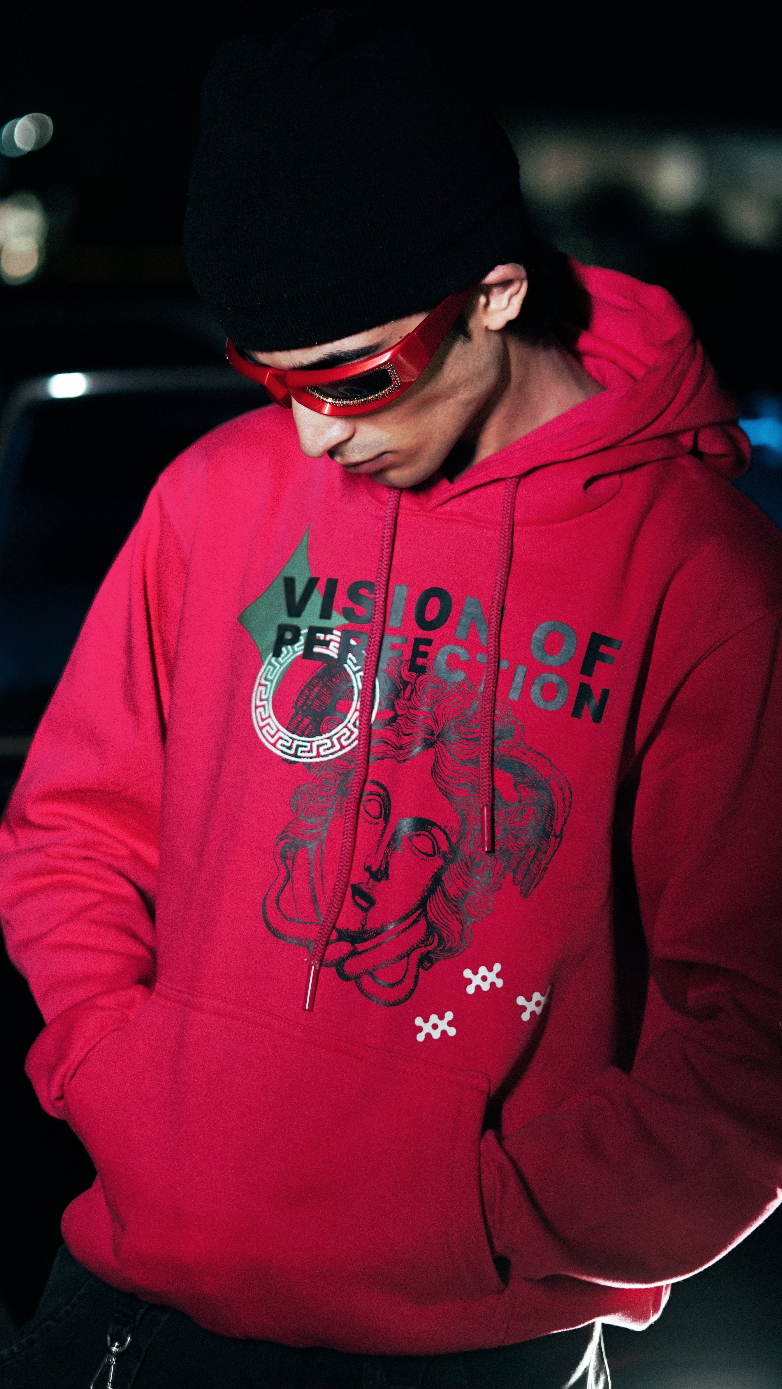 Vision of Perfection Magenta Front Typographic Regular Fit Hoodie