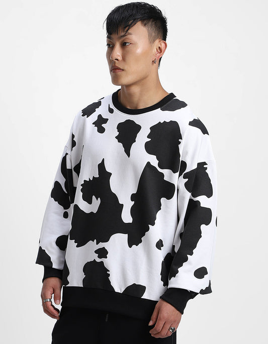 R13 SS22 Size S Black White Animal Print Checkered Cotton Oversized Crew Neck Sweatshirt