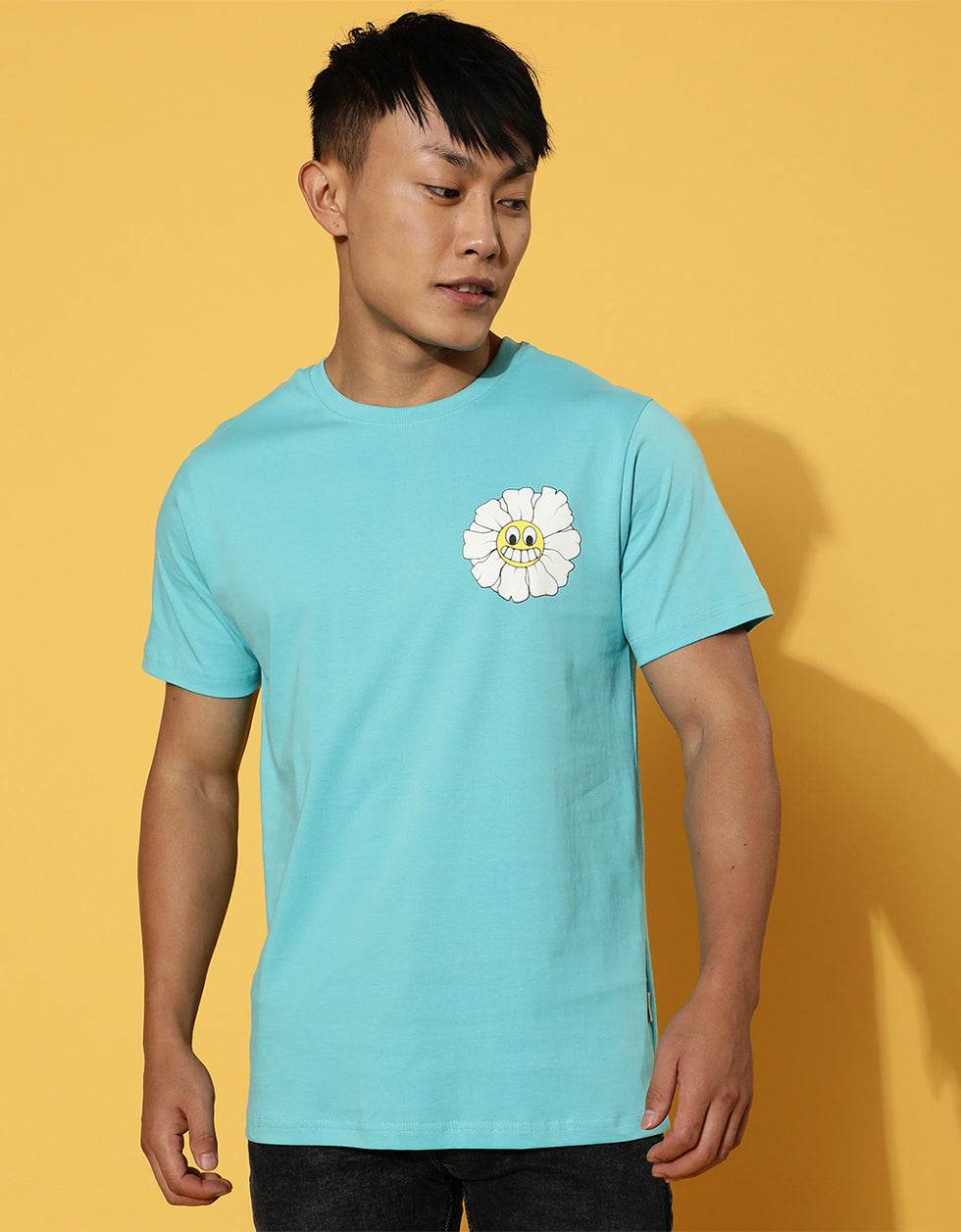 Don't Give Up Blue Regular fit Printed T-Shirt Veirdo