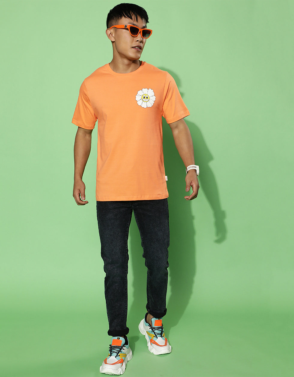 Don't Give Up Orange Regular fit Printed T-Shirt Veirdo