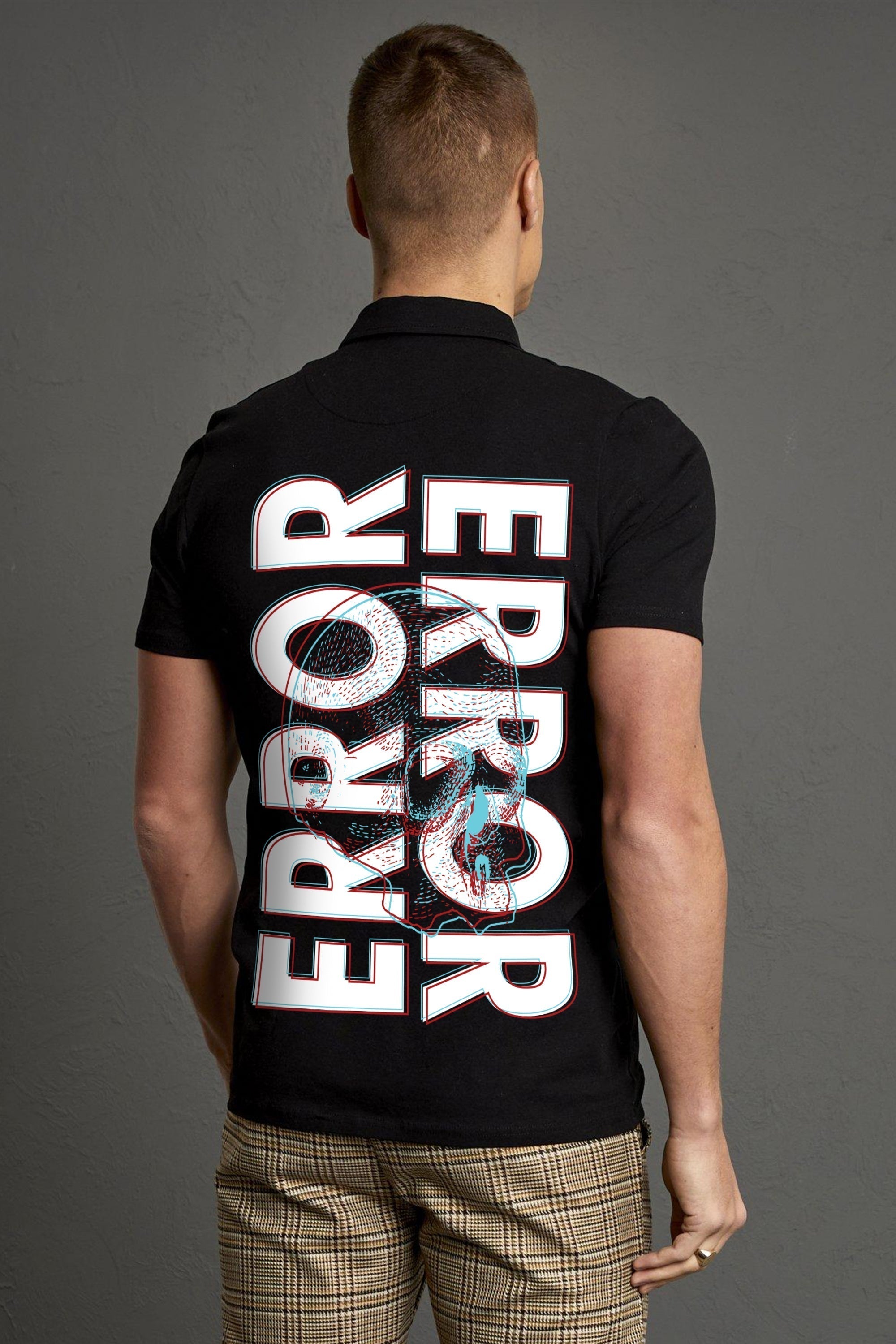 Error Printed Black Polo T-Shirt Veirdo