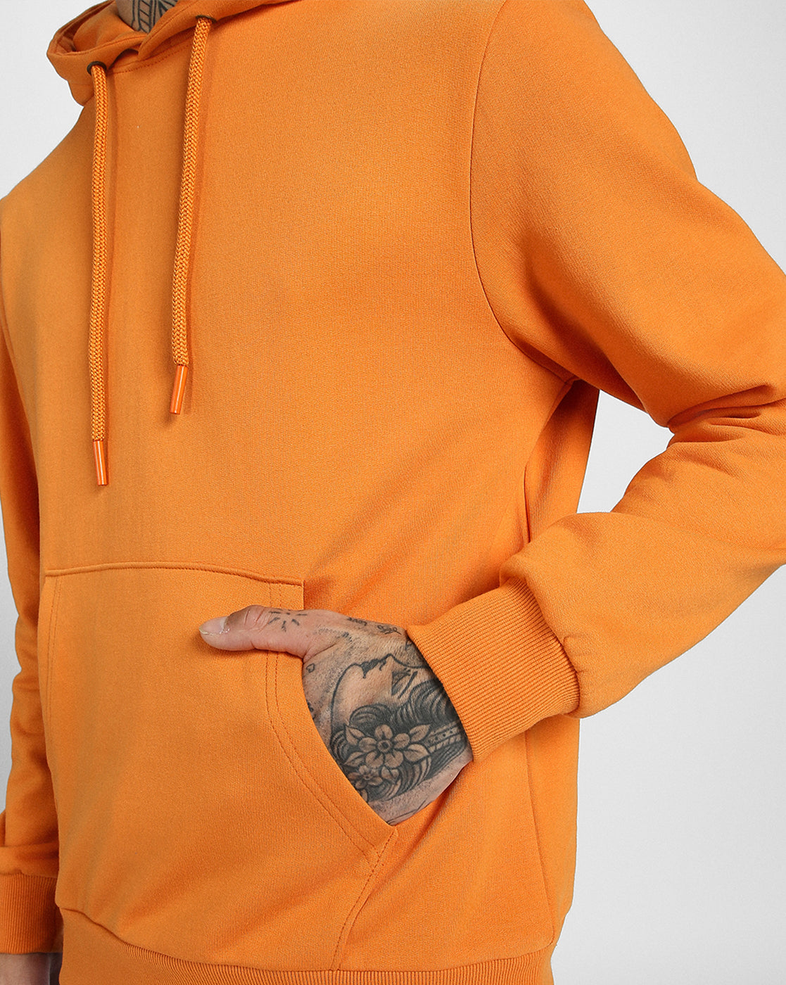 Everyday Orange Elegance: Men's Solid Fleece Pullover Veirdo