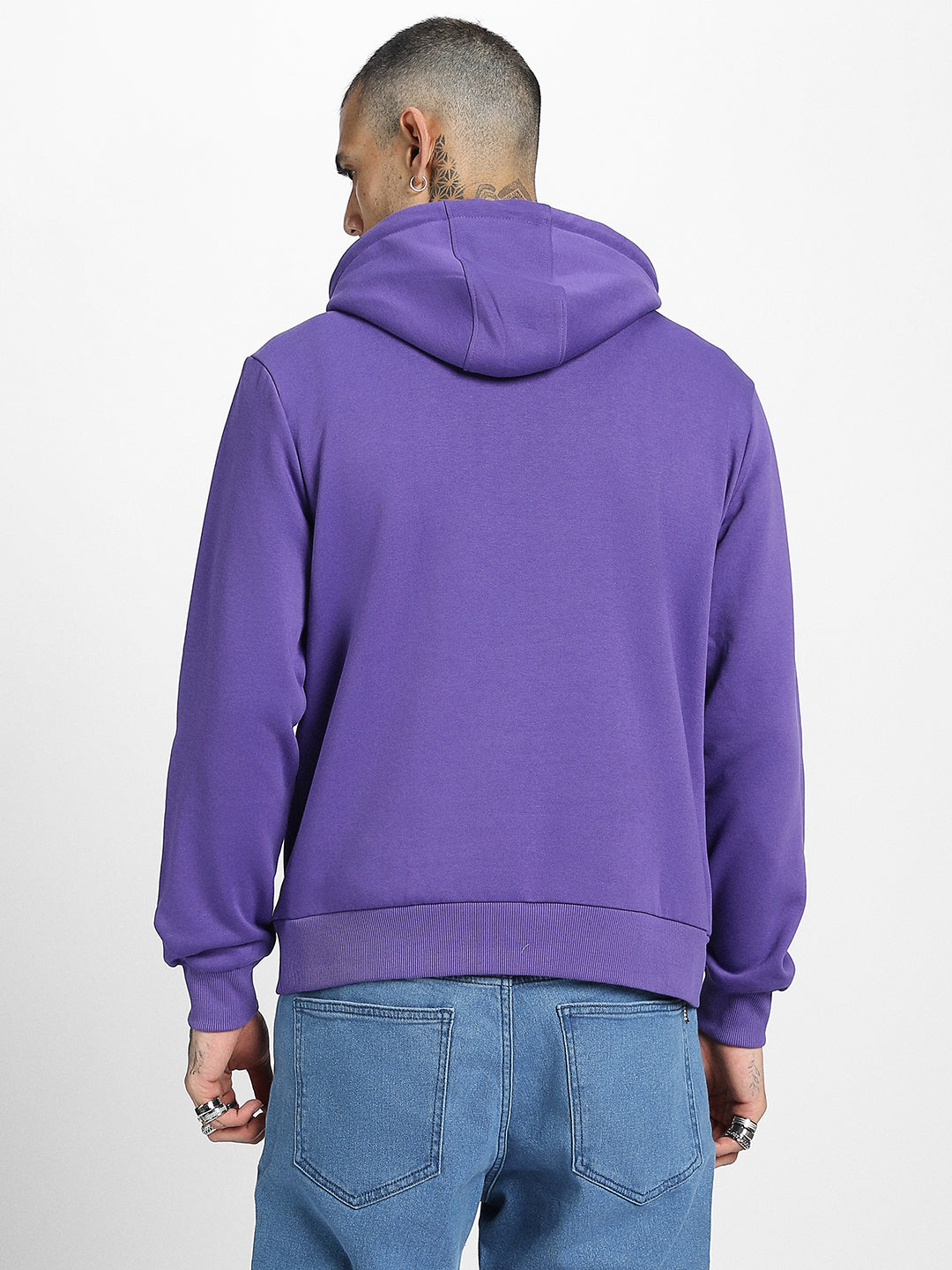 Everyday Purple Elegance: Men's Solid Fleece Pullover Veirdo