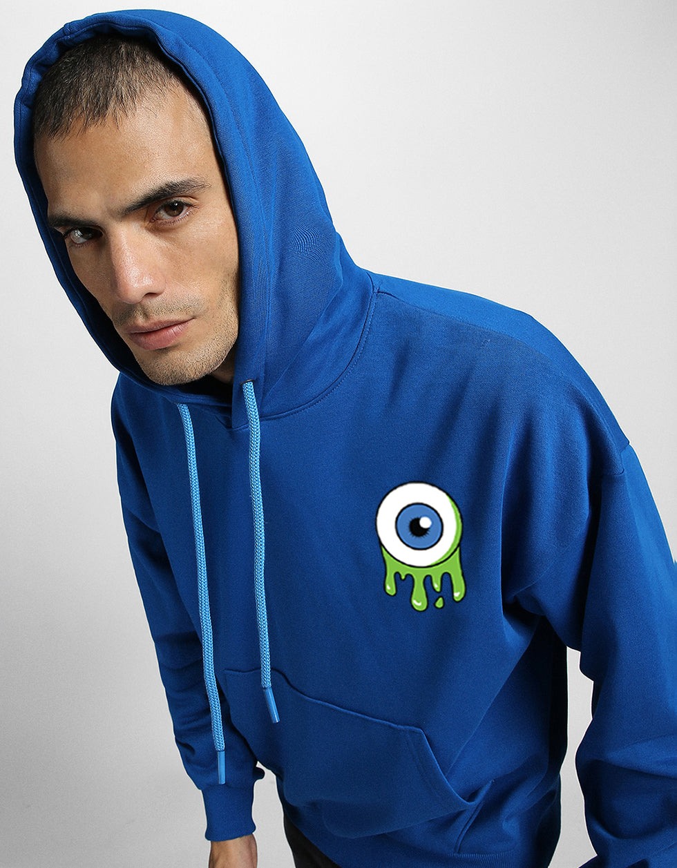 Eyes on Style: Men's Blue Hoodie with Eye Print Veirdo