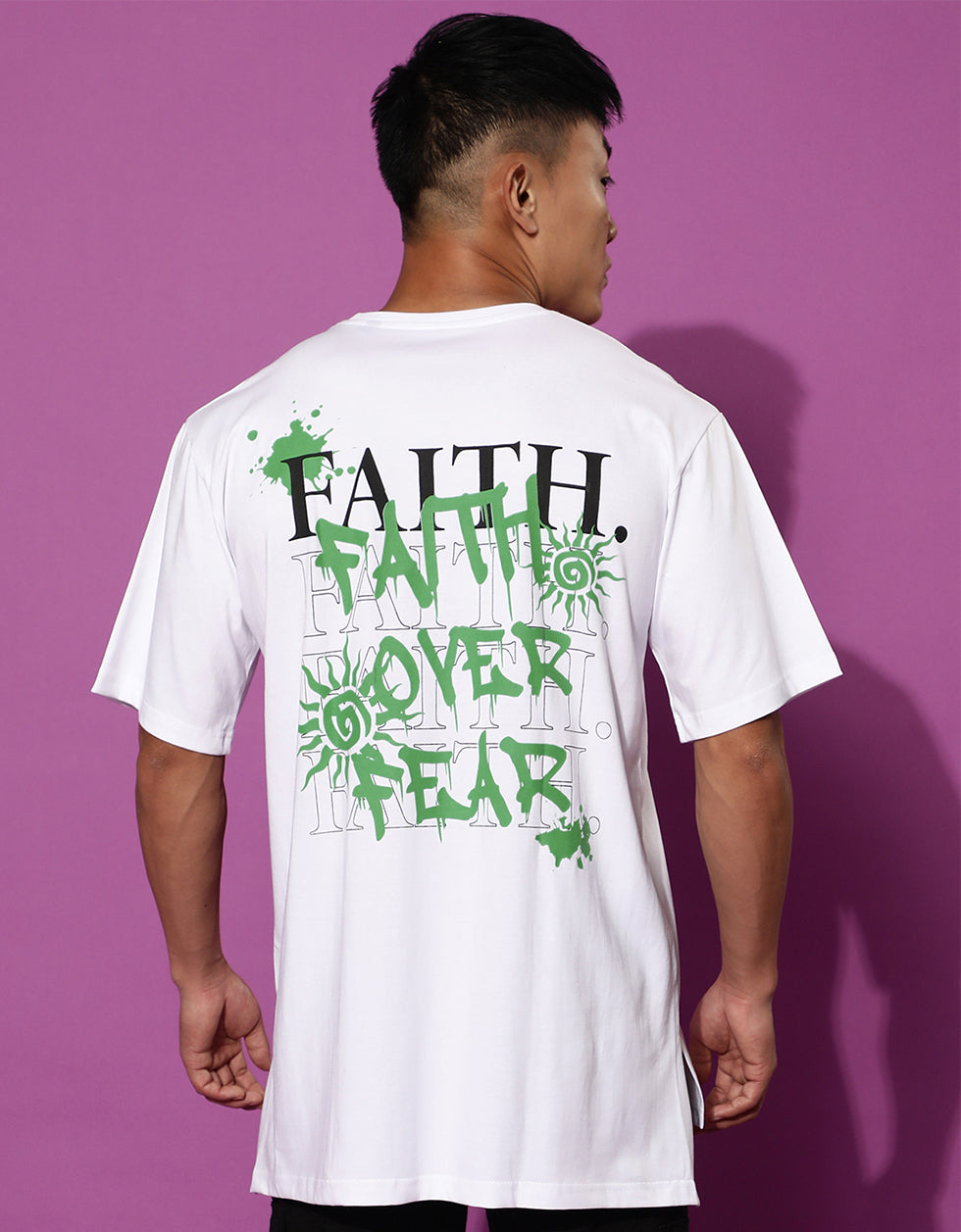 Faith Over Fear Printed White Oversized T-Shirt Veirdo