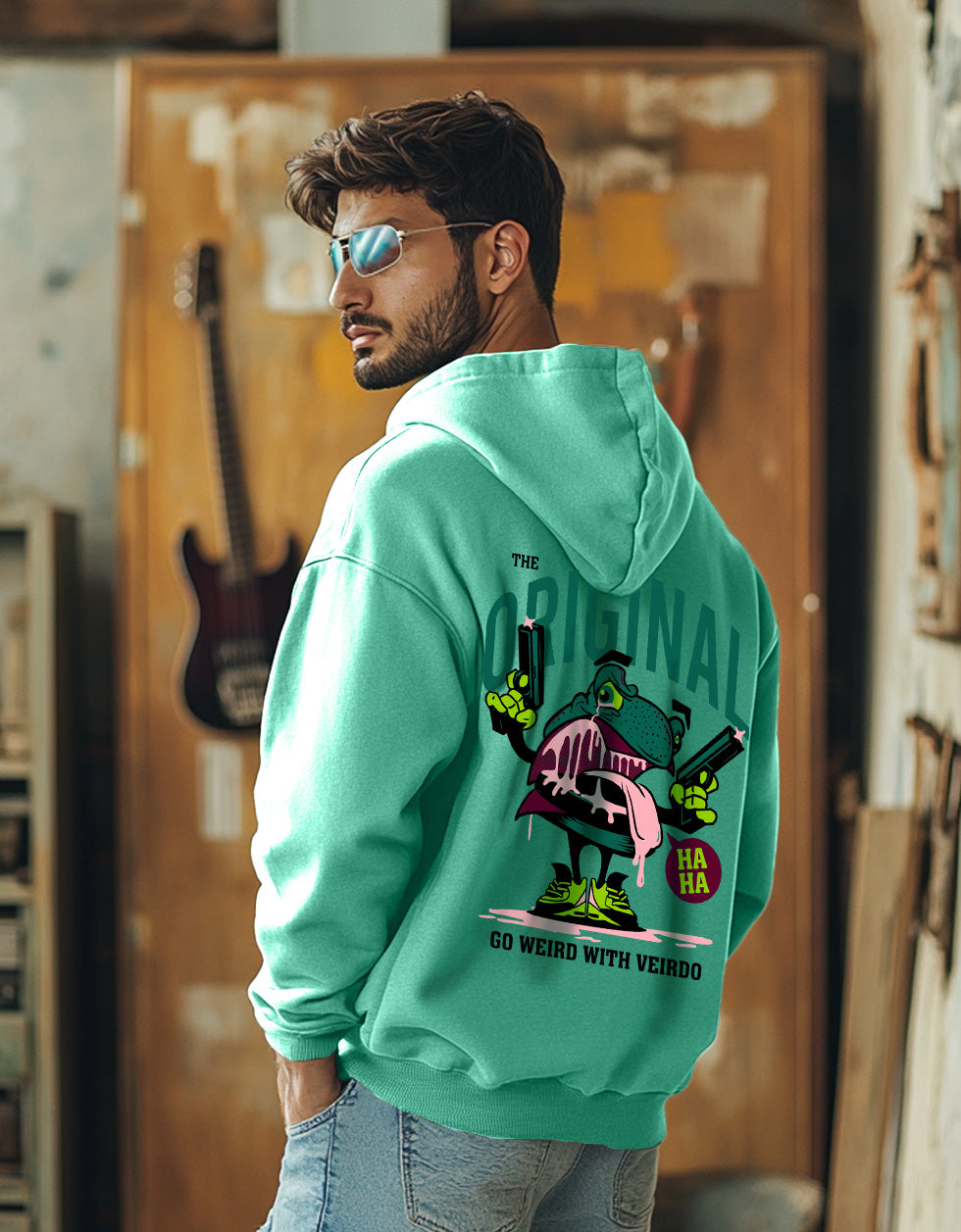 Frog Original Green Regular Fit Back Printed Hoodie