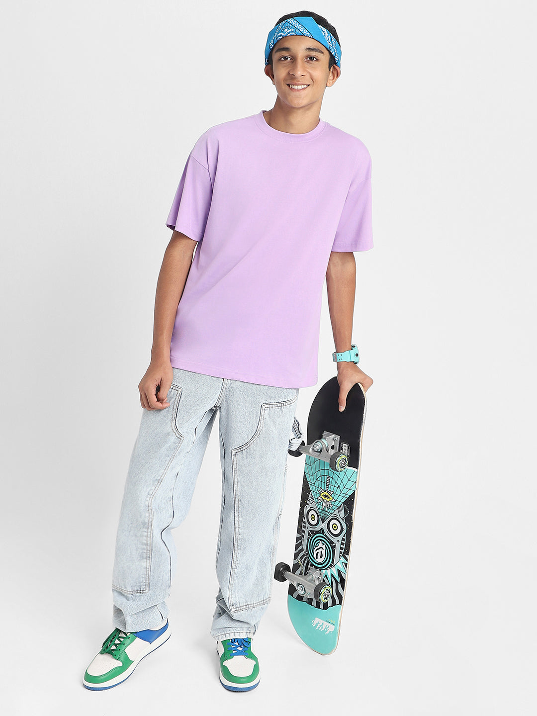 Lilac Solid Oversized Boys T-shirt