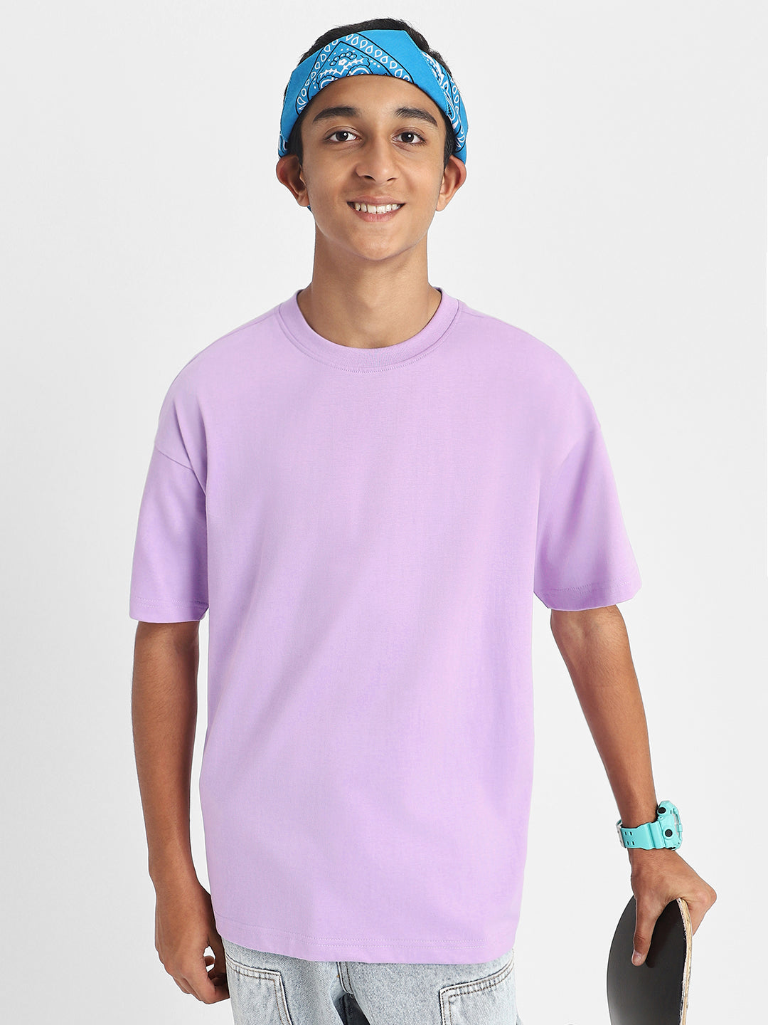 Lilac Solid Oversized Boys T-shirt