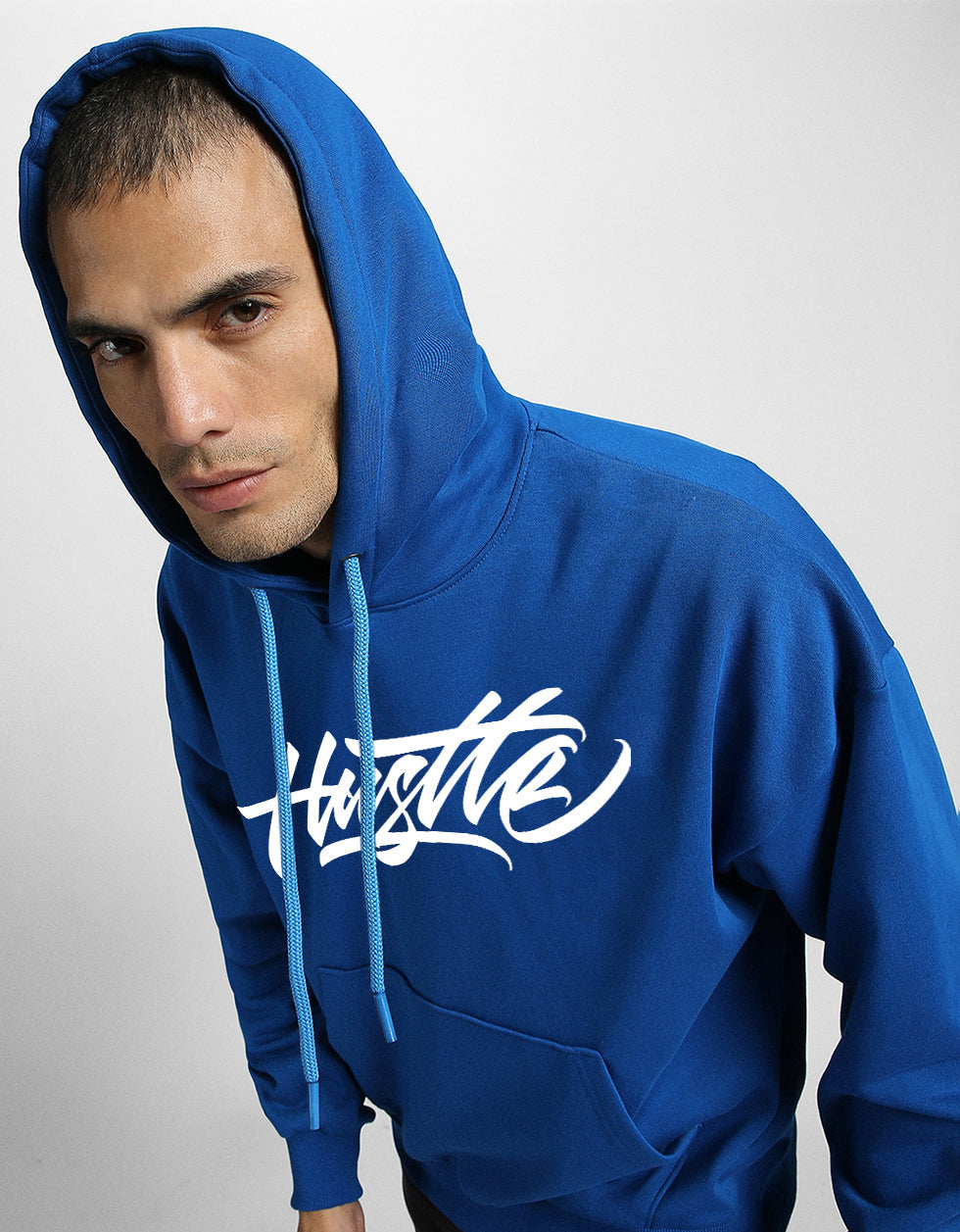 Hustle in Blue: Men's Hooded Neck Hoodie Veirdo