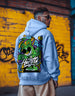 Hustle Sky Blue Oversized Back Graphic Printed Hoodie