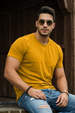 Mustard Plain Regular Fit Tshirt
