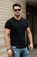 Black Plain Regular Fit Tshirt
