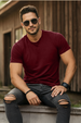 Maroon Plain Regular Fit Tshirt