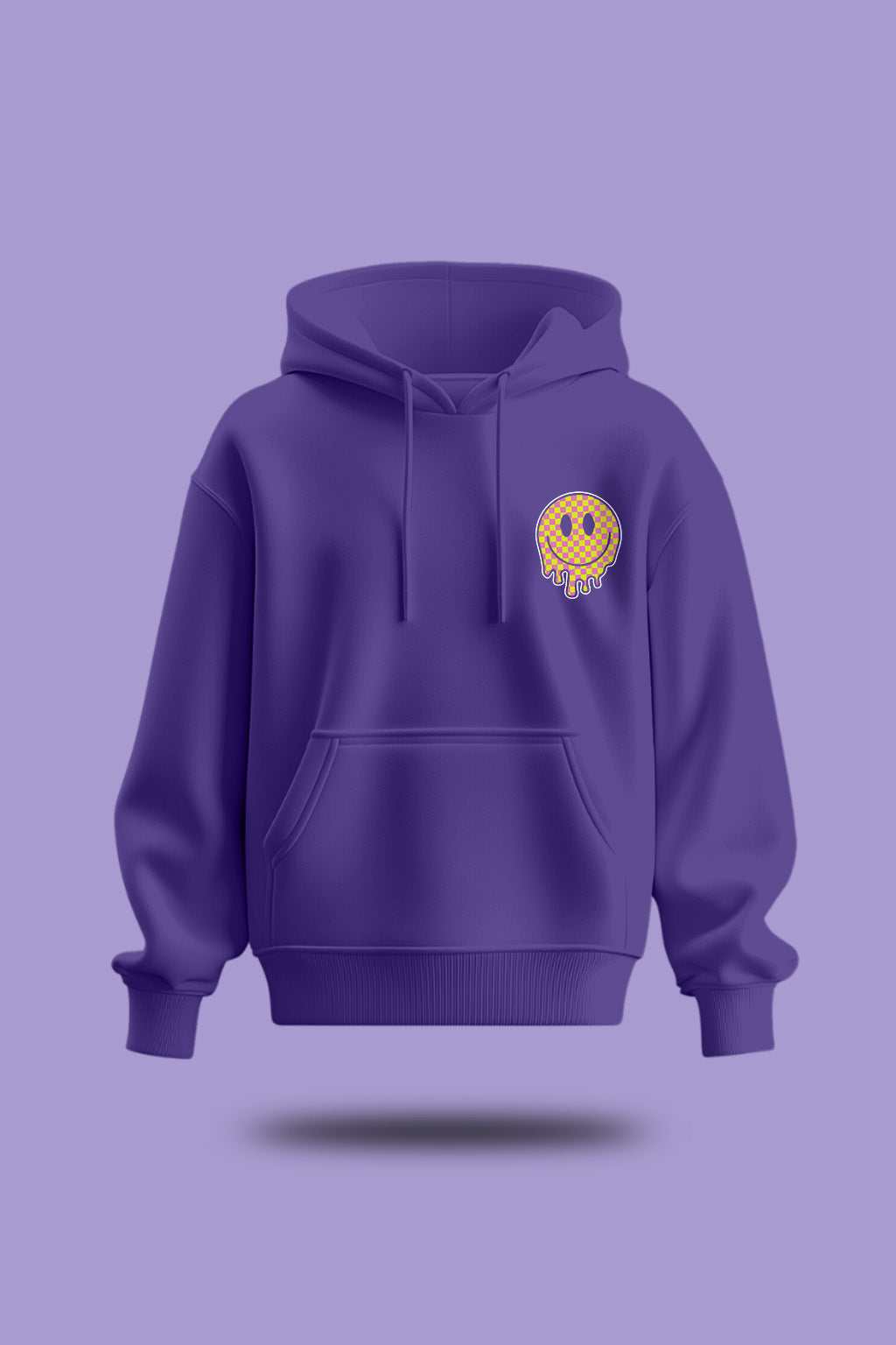 Smile Purple Oversized Pocket Graphic Printed Hoodie