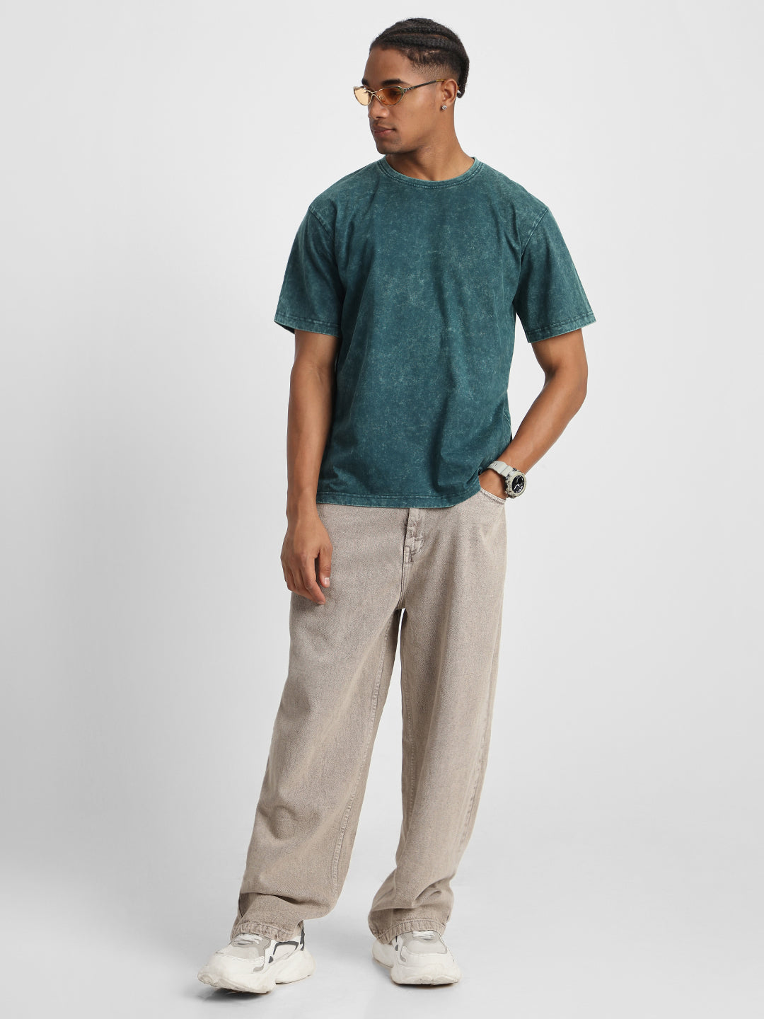 Green Plain Oversized Acid Washed Exclusive T-shirt