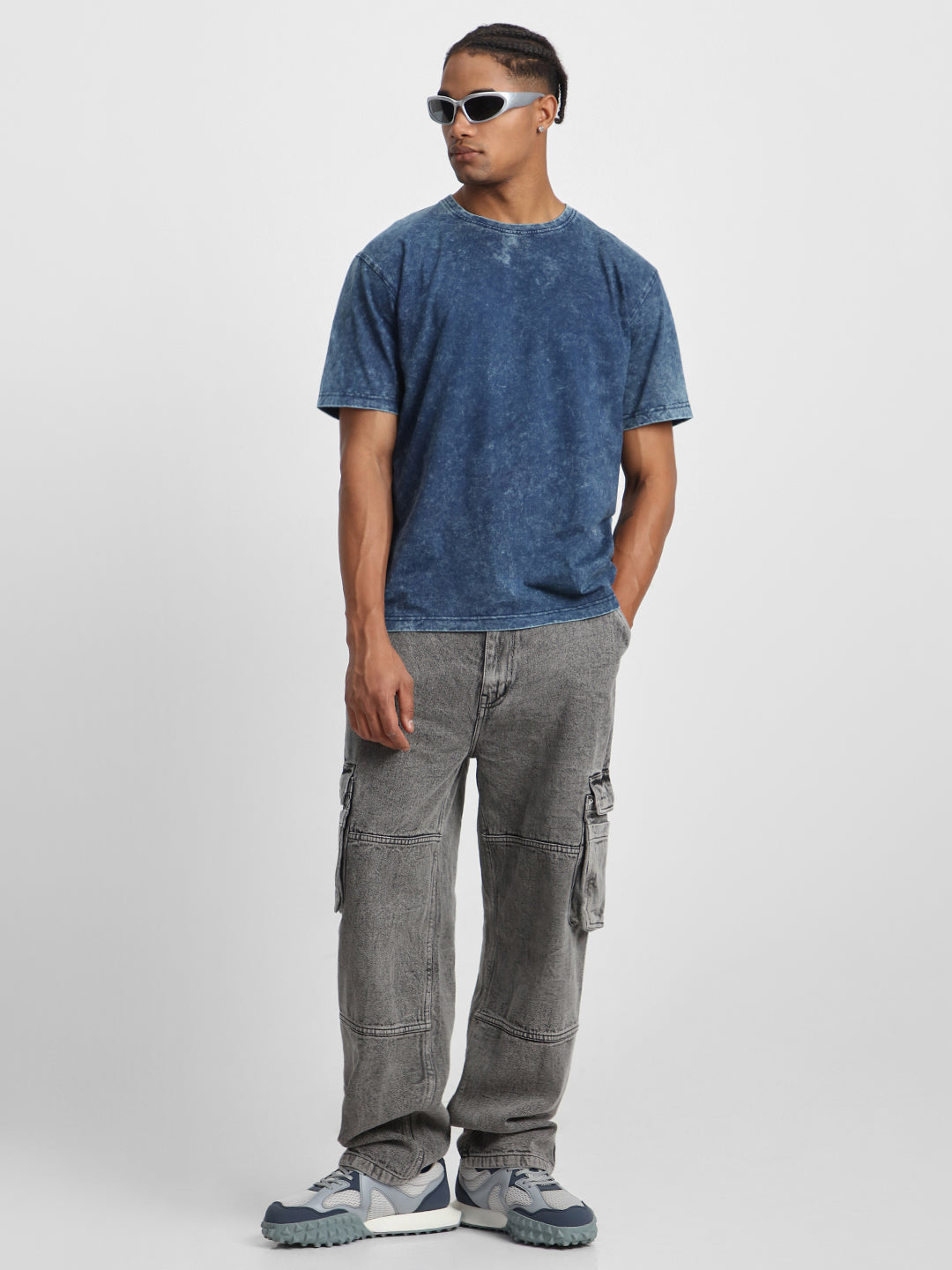 Navy Plain Oversized Acid Washed Exclusive T-shirt