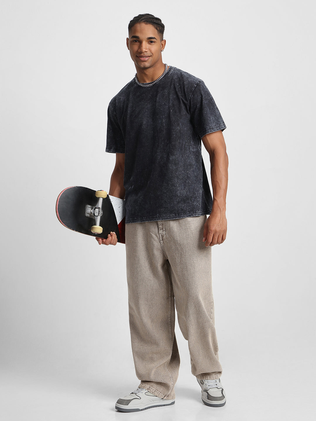 Black Plain Oversized Acid Washed Exclusive T-shirt