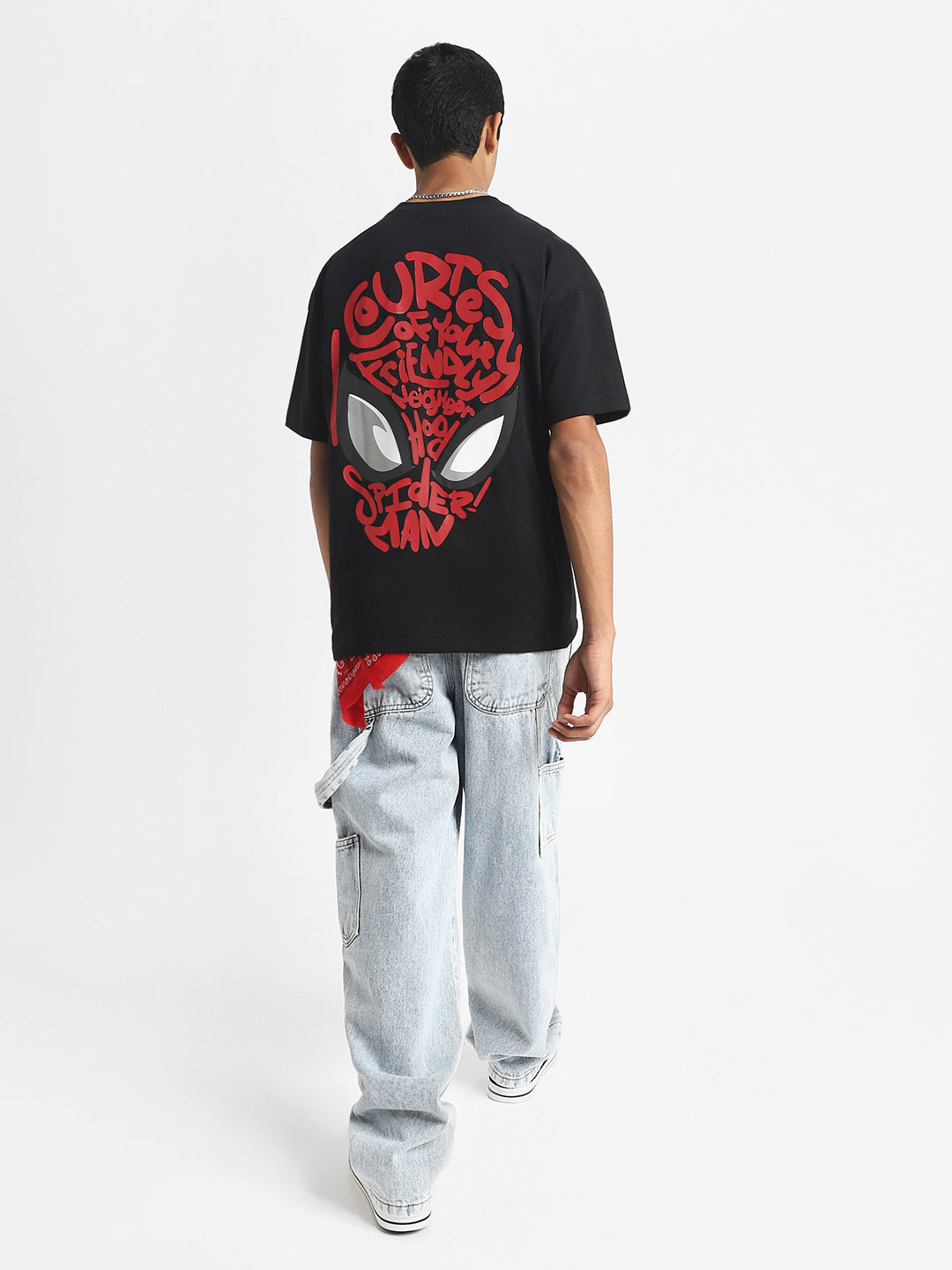 Spiderman Black Oversized Graphic Back Printed Boys T-shirt