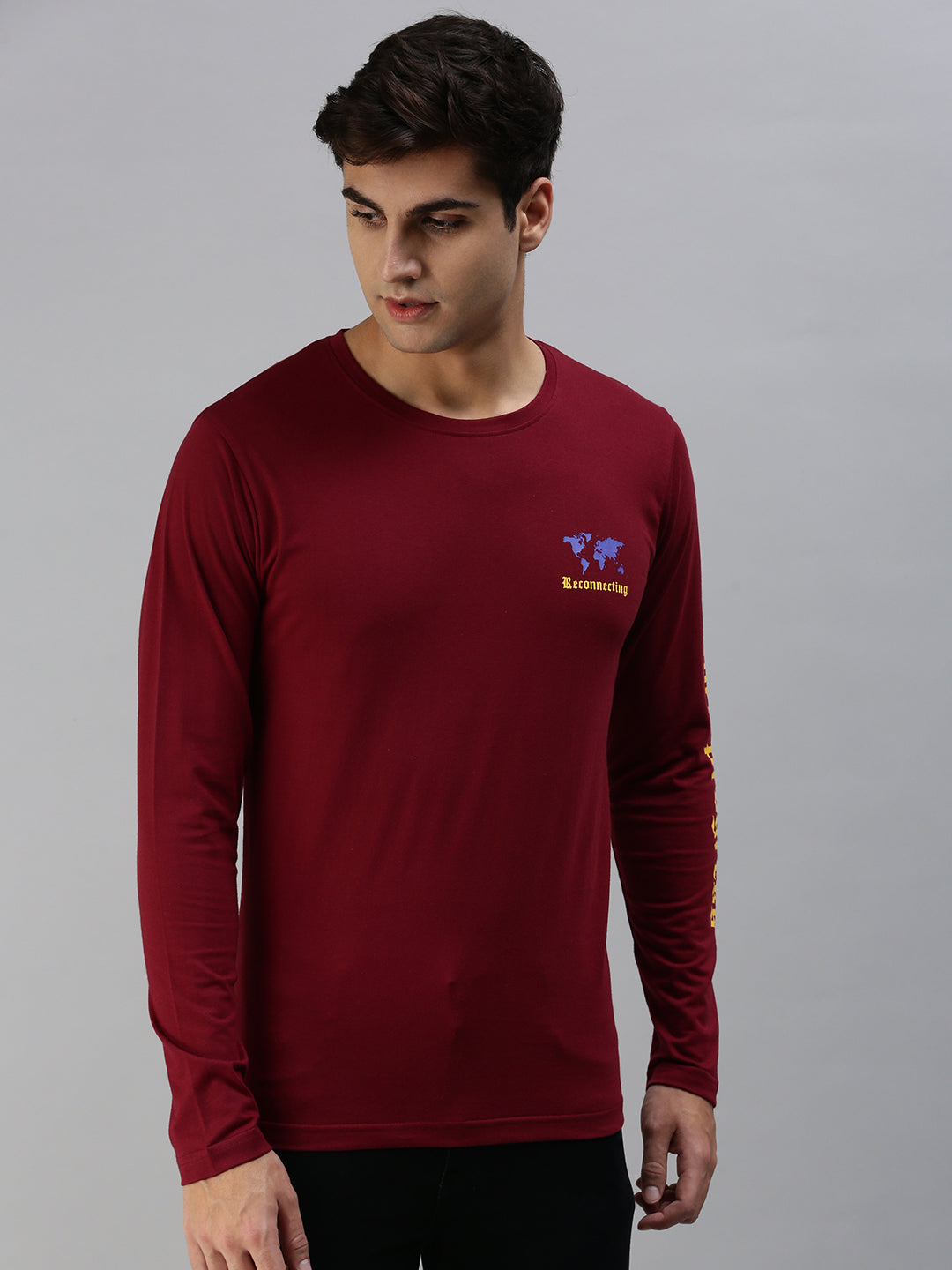 Maroon Printed Full Sleeve T-Shirt Veirdo