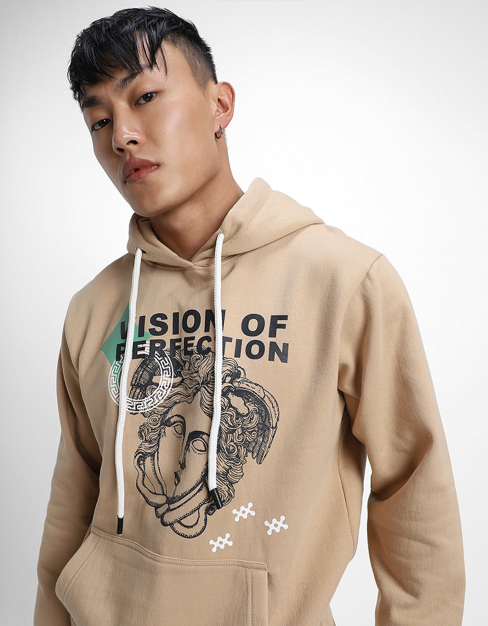 Masterpiece in Beige: Men's Perfection Print Hoodie Veirdo