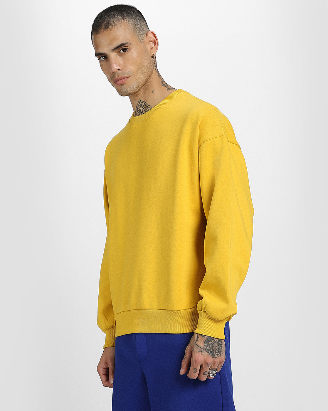 Men's Solid Mustard Fleece Sweatshirt Veirdo