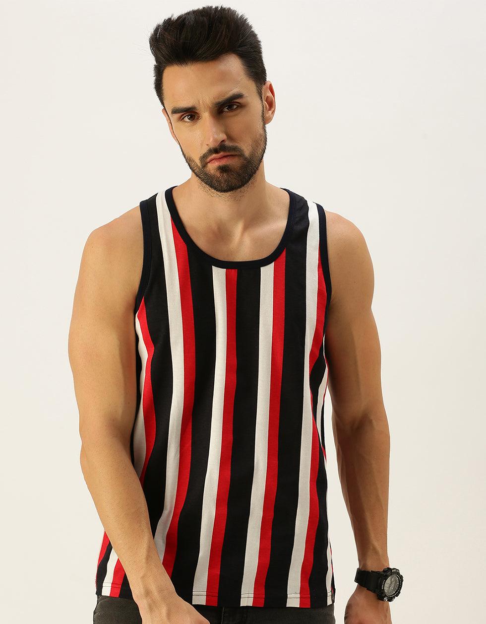 Nautical Stripes Round Neck Printed Gym Men's Vest Veirdo