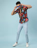 Navy Floral Printed Casual Shirt Veirdo