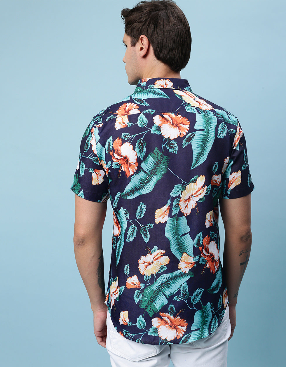 Navy Floral Printed Casual Shirt Veirdo