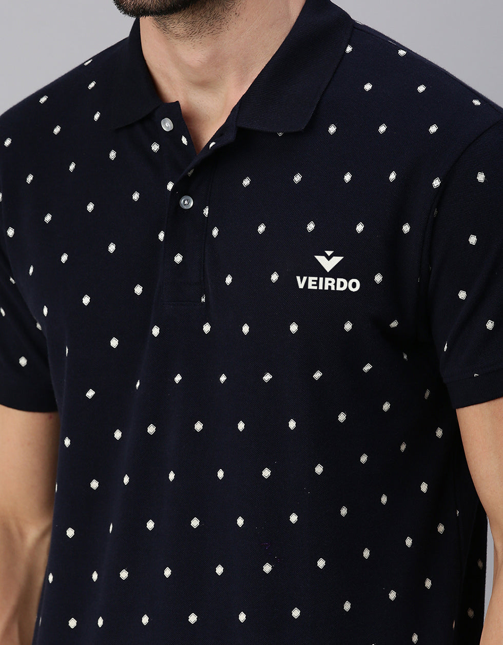Navy Printed Polo T-Shirt Veirdo
