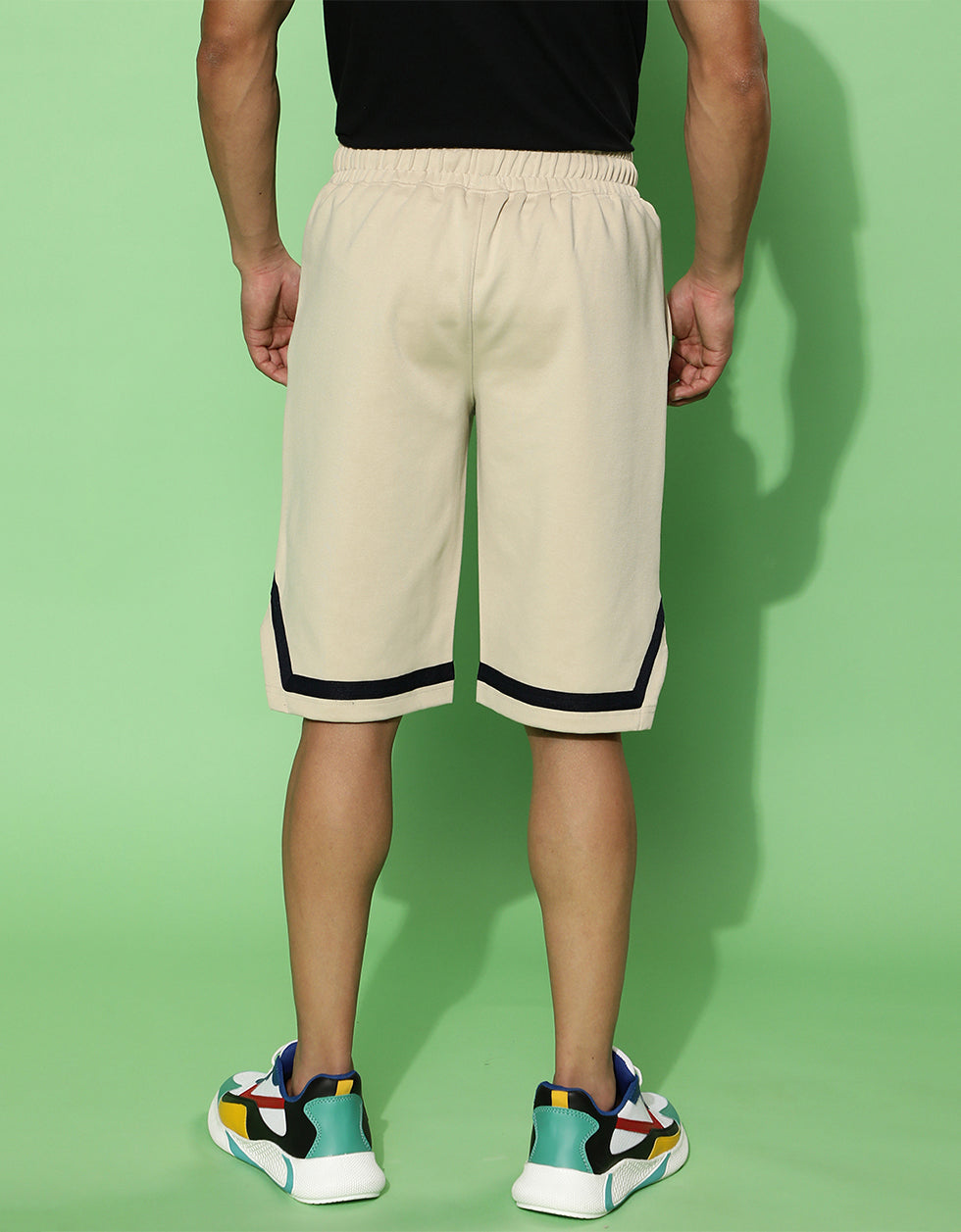 No More Rules Beige Printed Shorts for Men Veirdo