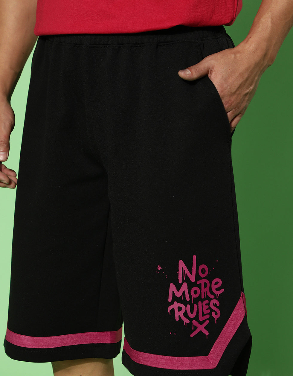 No More Rules Black Printed Shorts for Men Veirdo