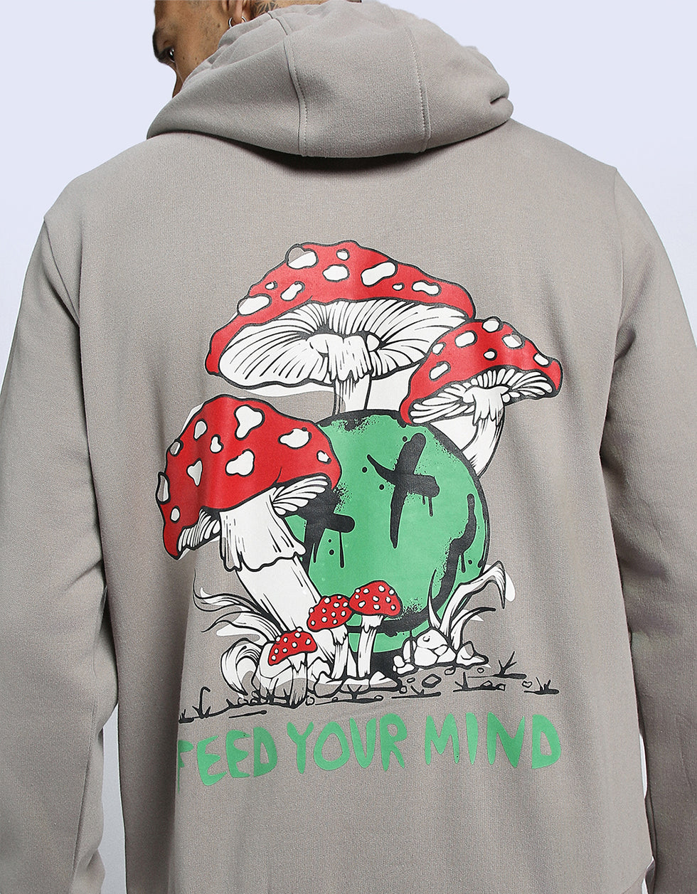 Nourish Your Thoughts: Feed Your Mind Print Grey Men's Hoodie Veirdo