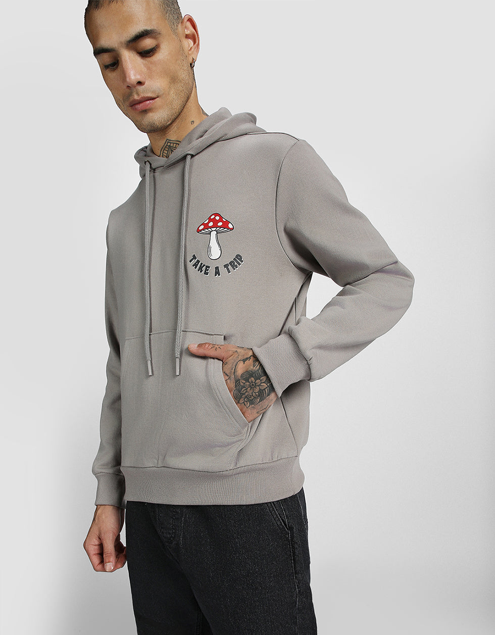 Nourish Your Thoughts: Feed Your Mind Print Grey Men's Hoodie Veirdo
