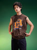 LA Brown Oversized Printed Acid Wash Vest