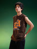 LA Brown Oversized Printed Acid Wash Vest