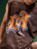 LA Brown Oversized Printed Acid Wash Vest