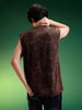 LA Brown Oversized Printed Acid Wash Vest