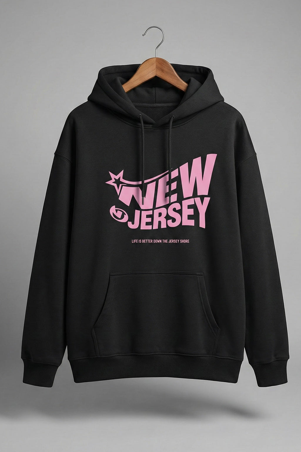 New Jersey Dark Grey Oversized Printed Hoodie