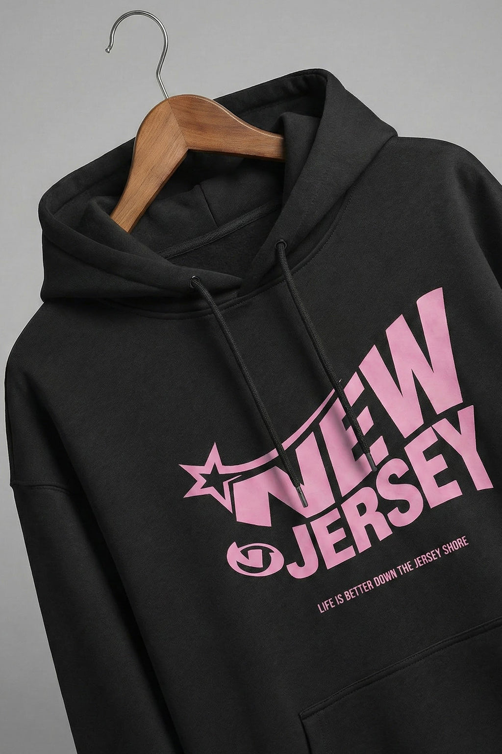 New Jersey Dark Grey Oversized Printed Hoodie