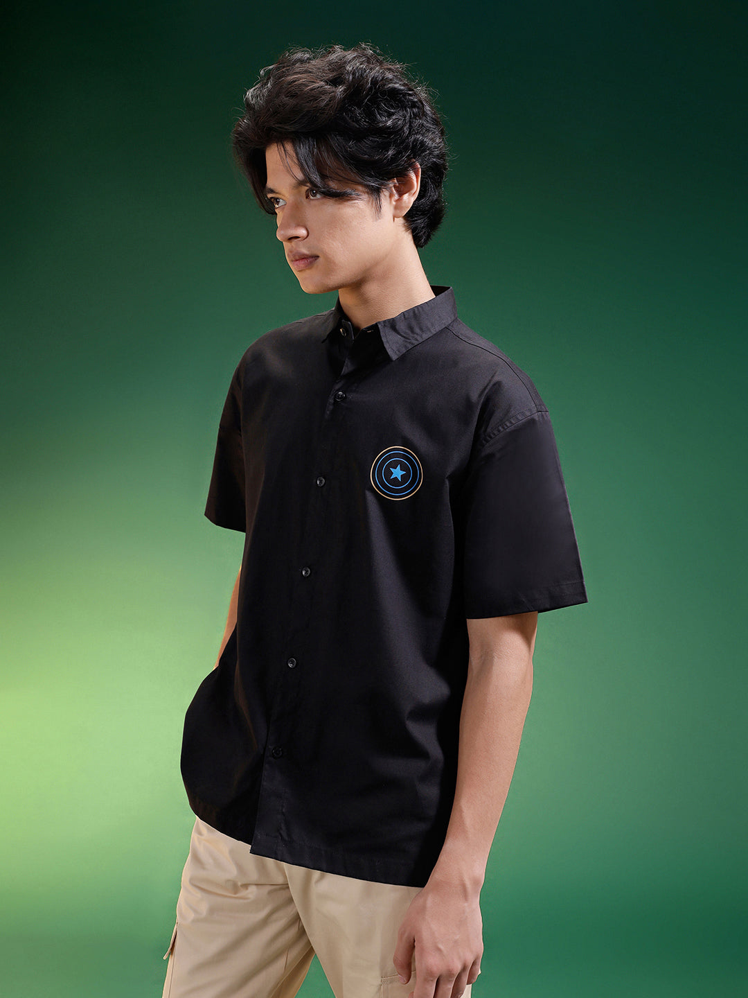 Captain America Black Oversized Printed Exclusive Shirt