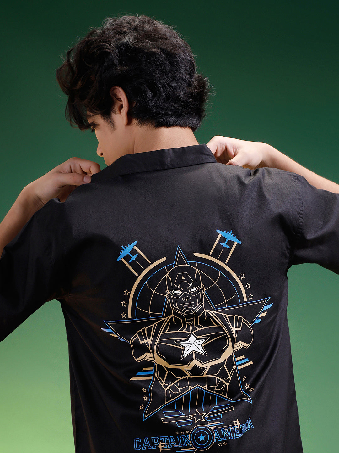 Captain America Black Oversized Printed Exclusive Shirt