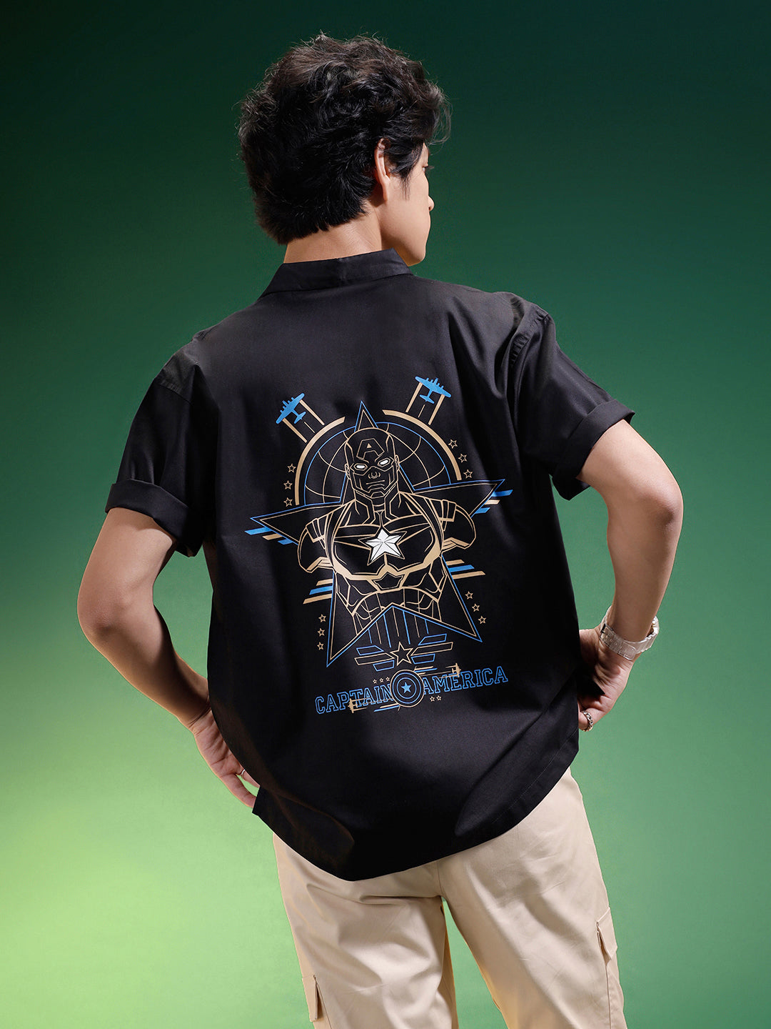 Captain America Black Oversized Printed Exclusive Shirt