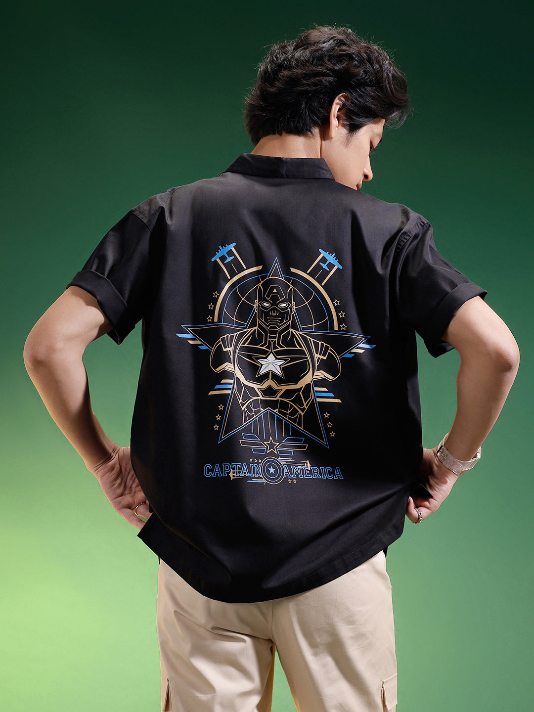 Captain America Black Oversized Printed Exclusive Shirt