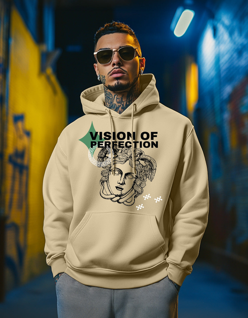 Masterpiece in Soyabean: Men's Perfection Print Oversized Hoodie