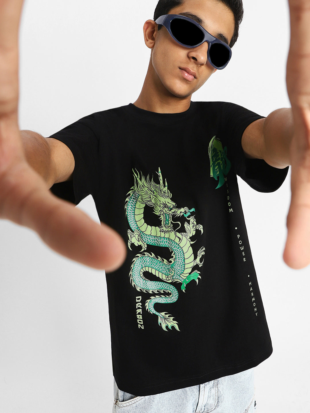 Dragon Black Oversized Graphic Front Printed Boys T-shirt