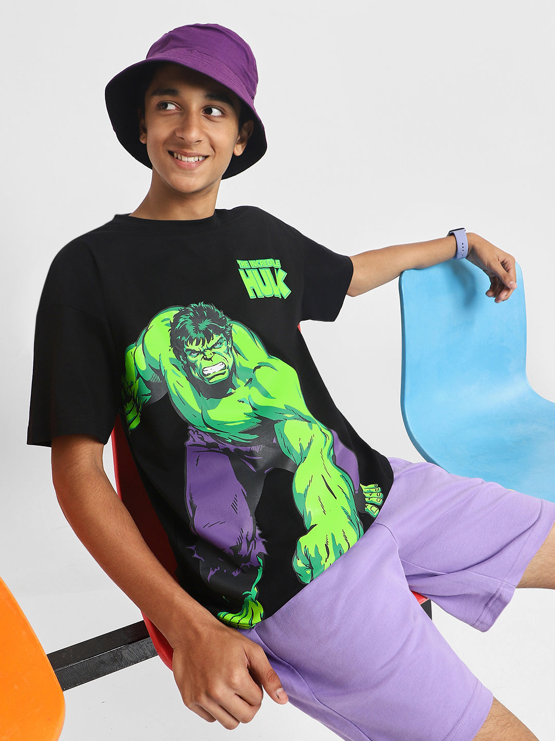 Hulk Black Oversized Graphic Placement Printed Boys T-shirt