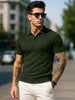 Olive Ribbed Flatknit Textured Regular Fit Exclusive Polo T-Shirt