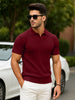 Wine Ribbed Flatknit Textured Regular Fit Exclusive Polo T-Shirt