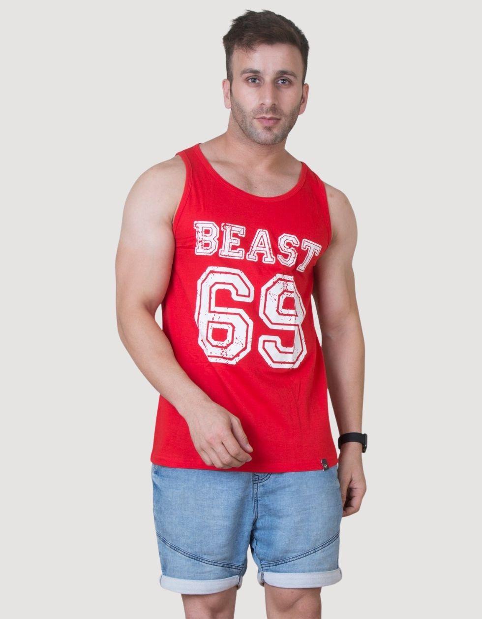 Red Beast Printed Men's Gym Printed Gym Men's Vest Veirdo
